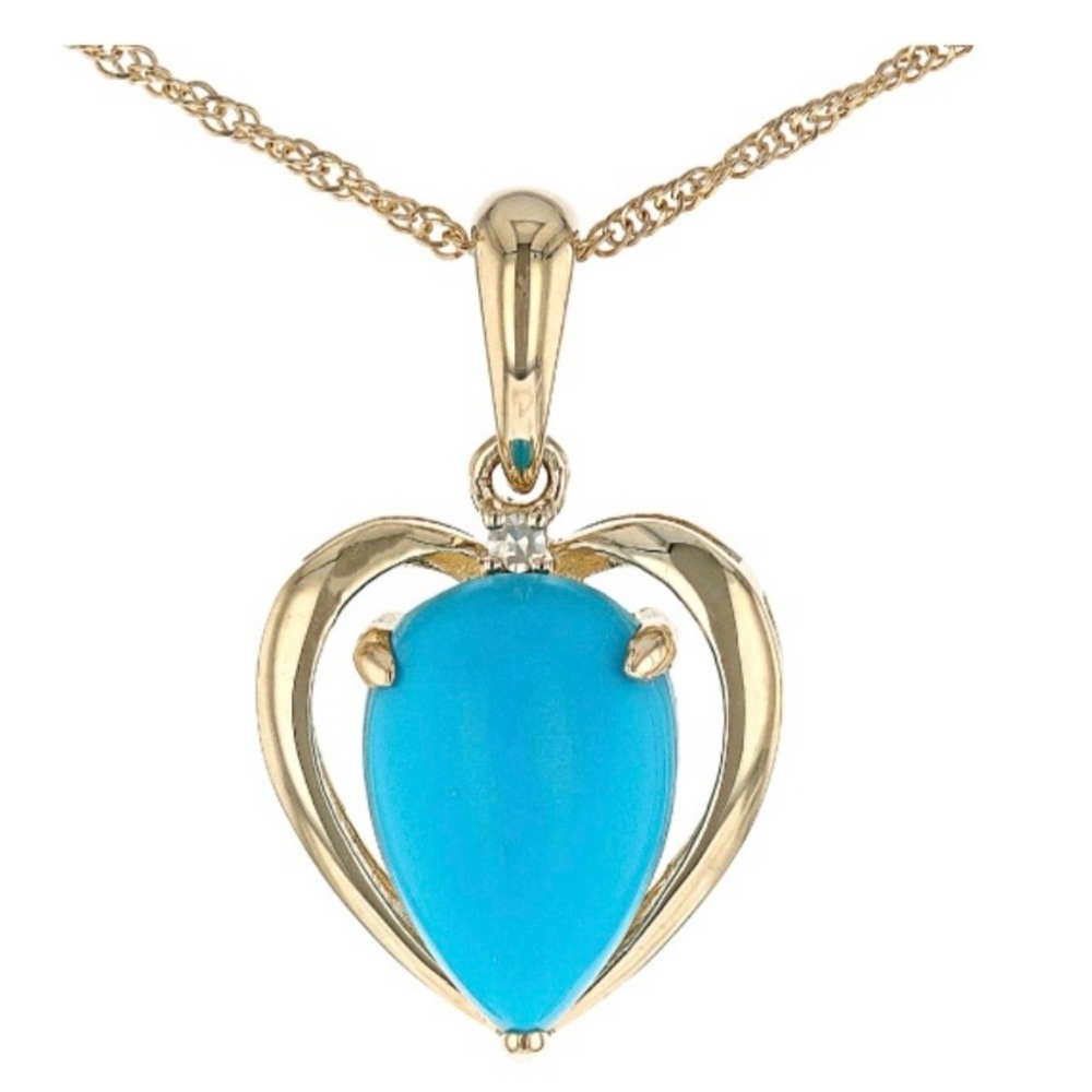 🤩 NWOT 12X8 SLEEPING BEAUTY TURQUOISE WITH WHITE DIAMOND REAL 10K GOLD PENDANT